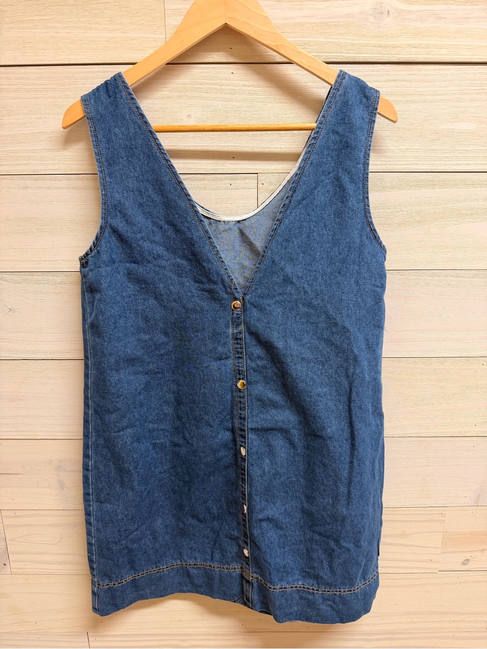 SHEIN Blue Denim Button-Front V-Neck Mini Dress